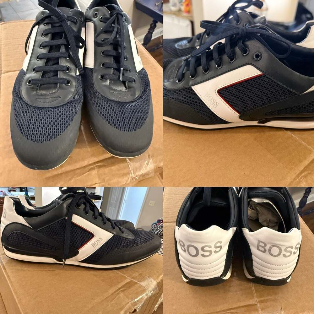 BOSS Mens Saturn Lowp Mesh Memory Foam Sneakers in Navy Blue US 45 or Mens 11